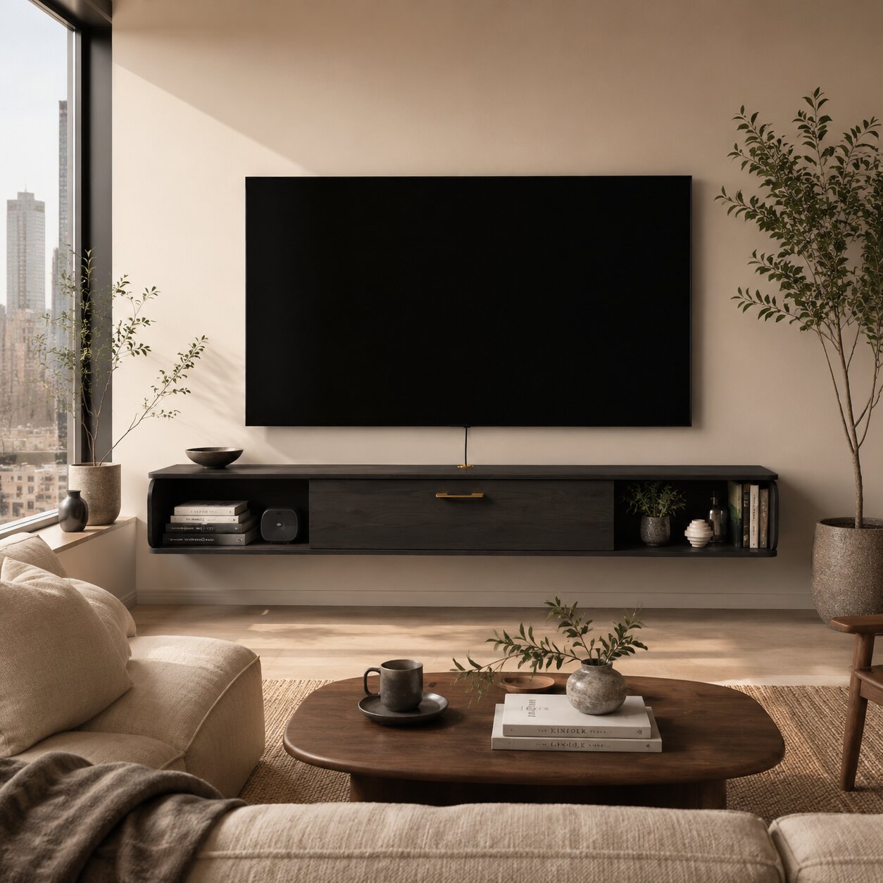 94.48" Prima Floating TV Stand, Rustic Grey
