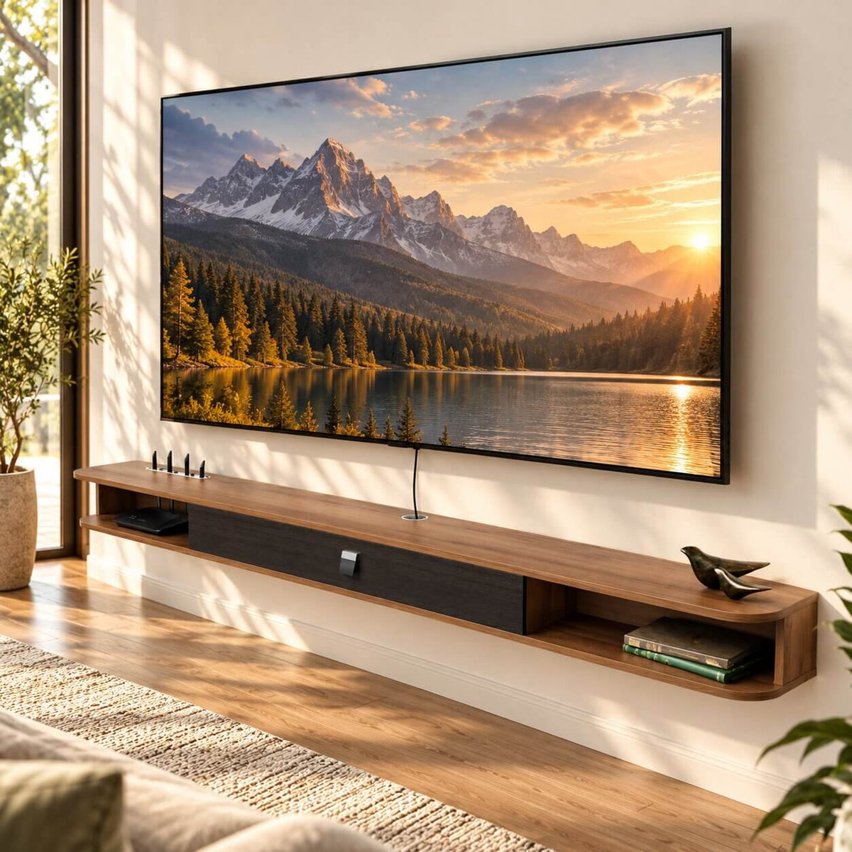 94.48" Eclan Walnut Floating TV Stand
