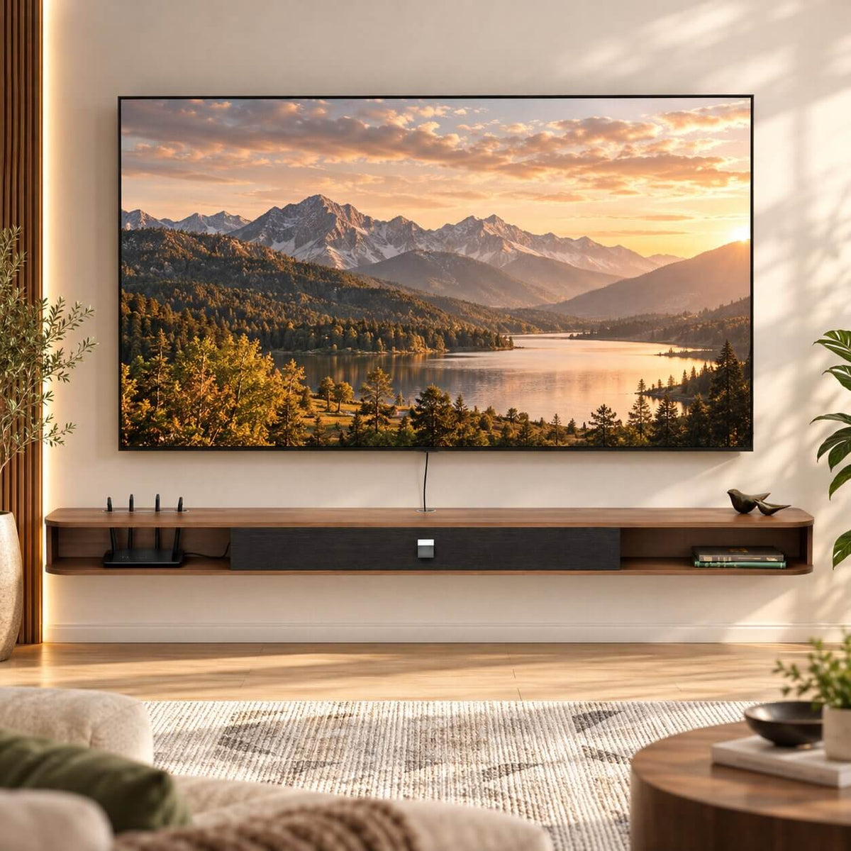 94.48" Eclan Walnut Floating TV Stand