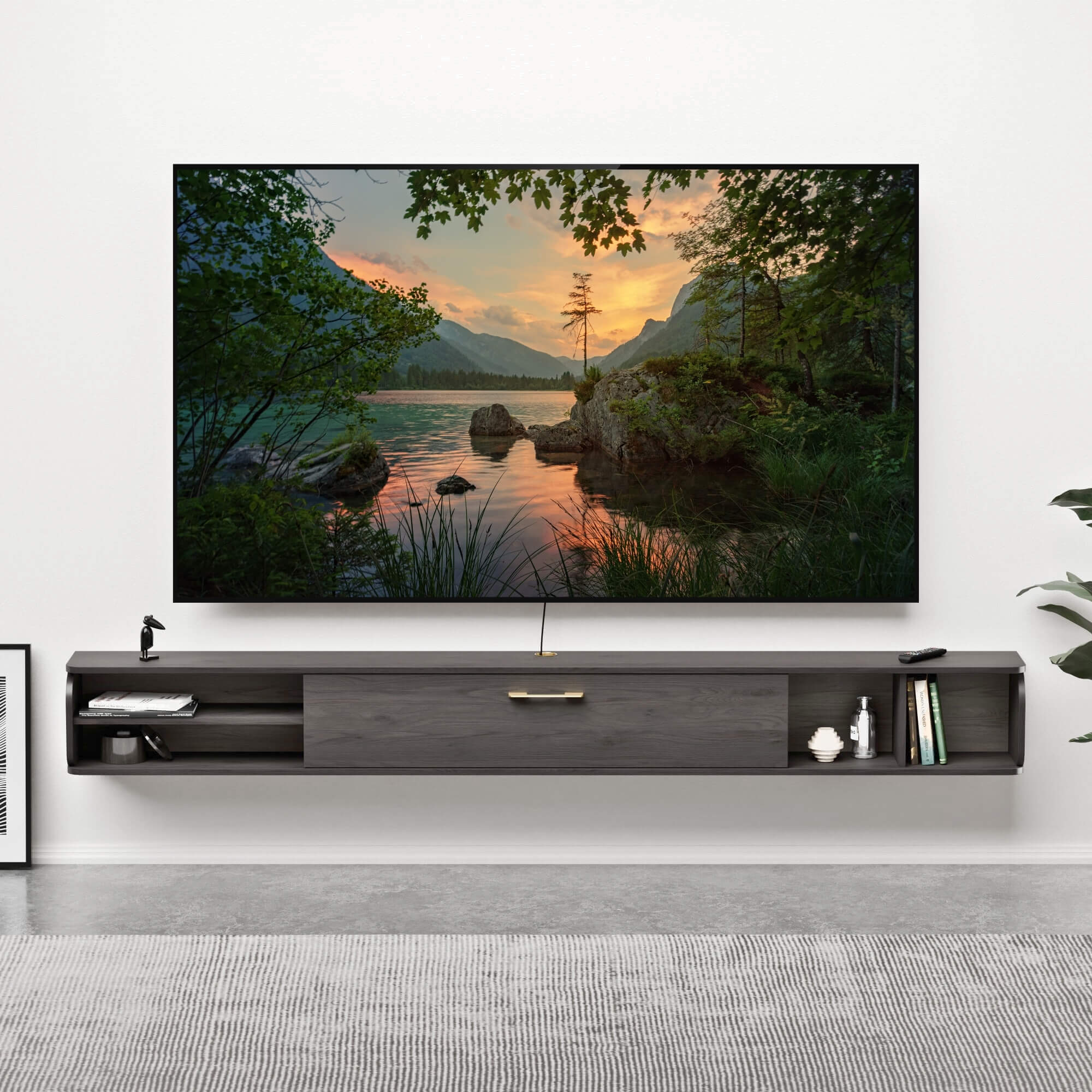 94.48 Prima Floating TV Stand Rustic Grey