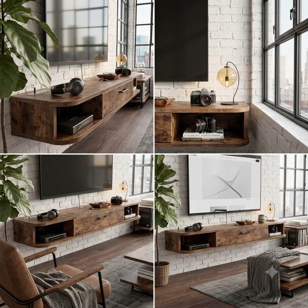 55.12" Pureza Rustic Brown Floating TV Stand