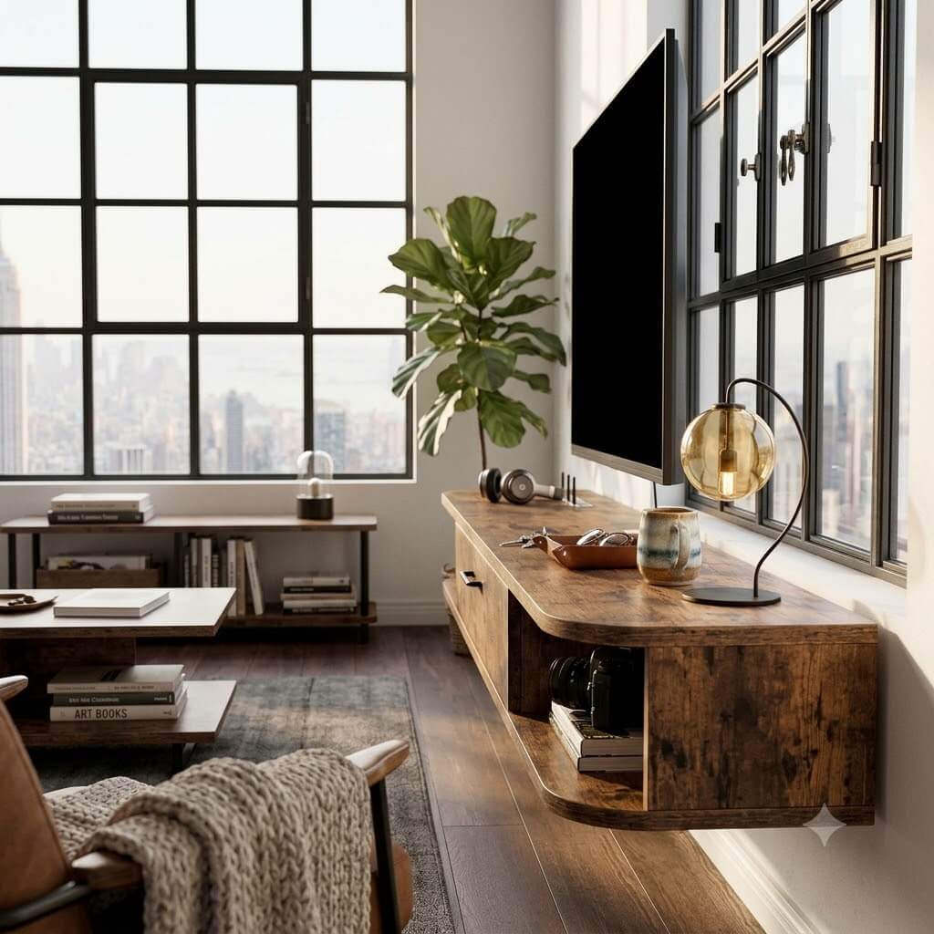 55.12" Pureza Rustic Brown Floating TV Stand