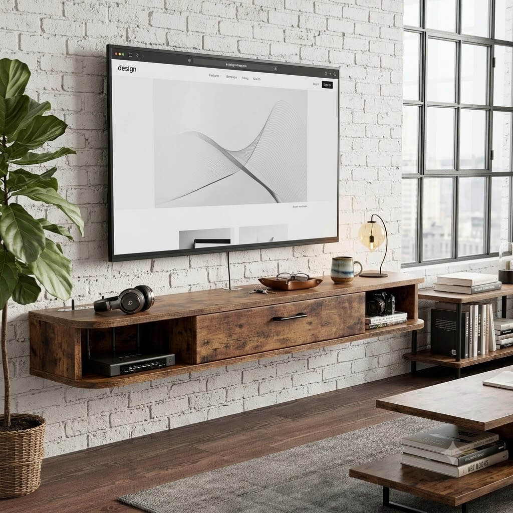 55.12" Pureza Rustic Brown Floating TV Stand