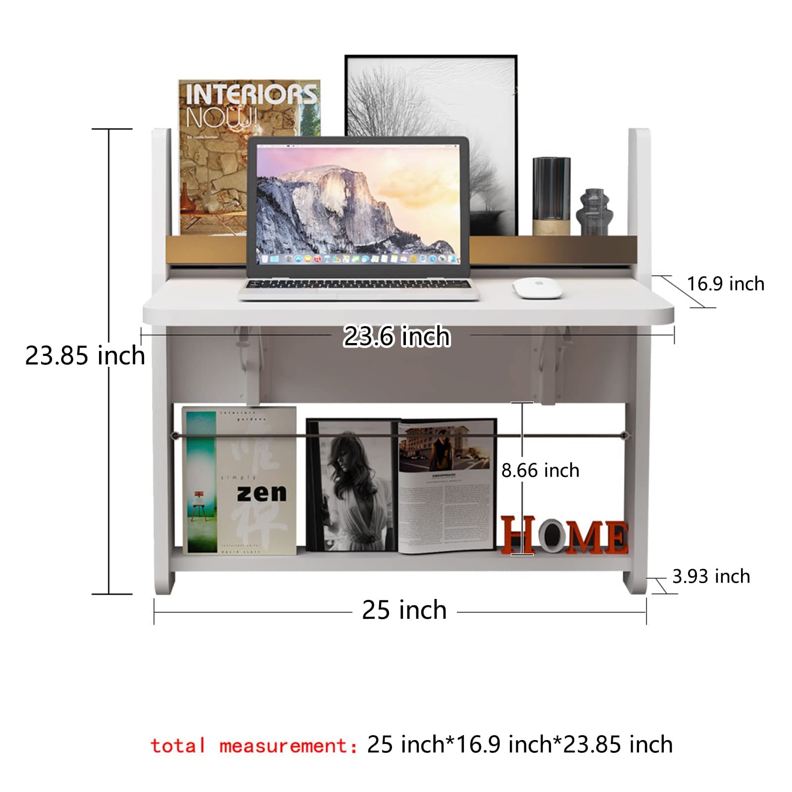 Wall Mounted Floating Folding Desk with Storage Shelf #color_white