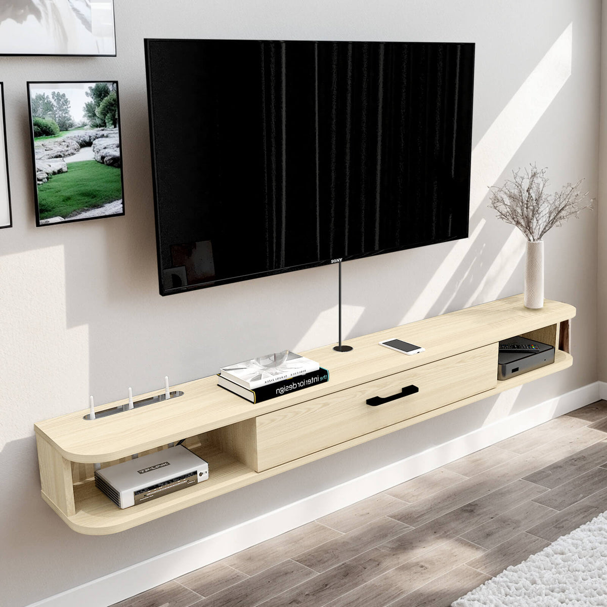 Small Floating TV Stand Wall Shelf for 55" 60" TVs, Entertainment