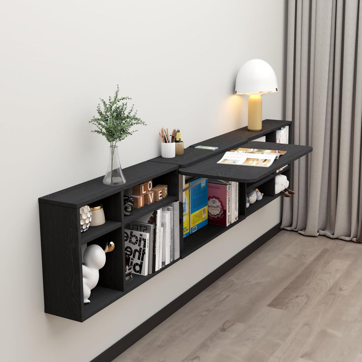 Curated visual reference: Visual Reference: Floating Wall Mounted Folding Desks With Shevles And Dop Leaf