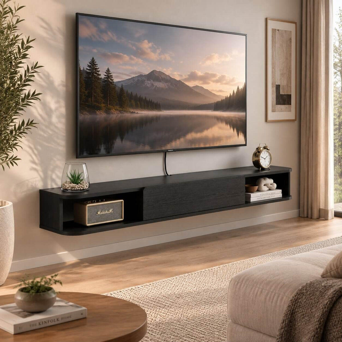 47" Solel  Drawer Floating TV Stand, Black