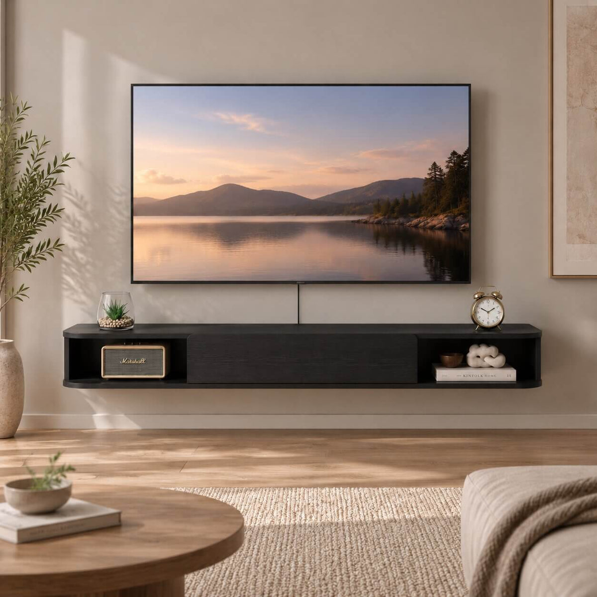 74" Solel Drawer Floating TV Stand, Black