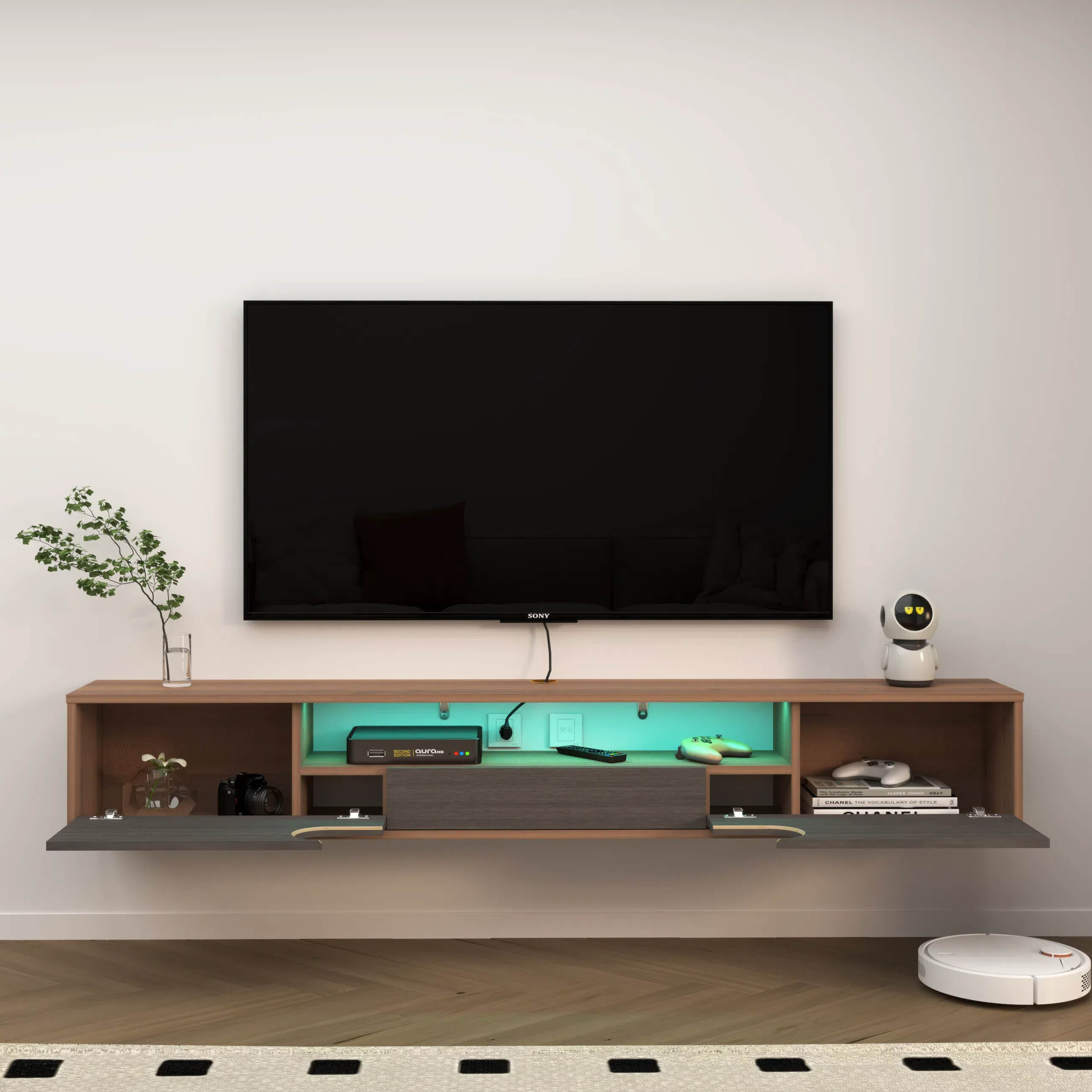 62.99" Claris Floating TV Stand, Walnut