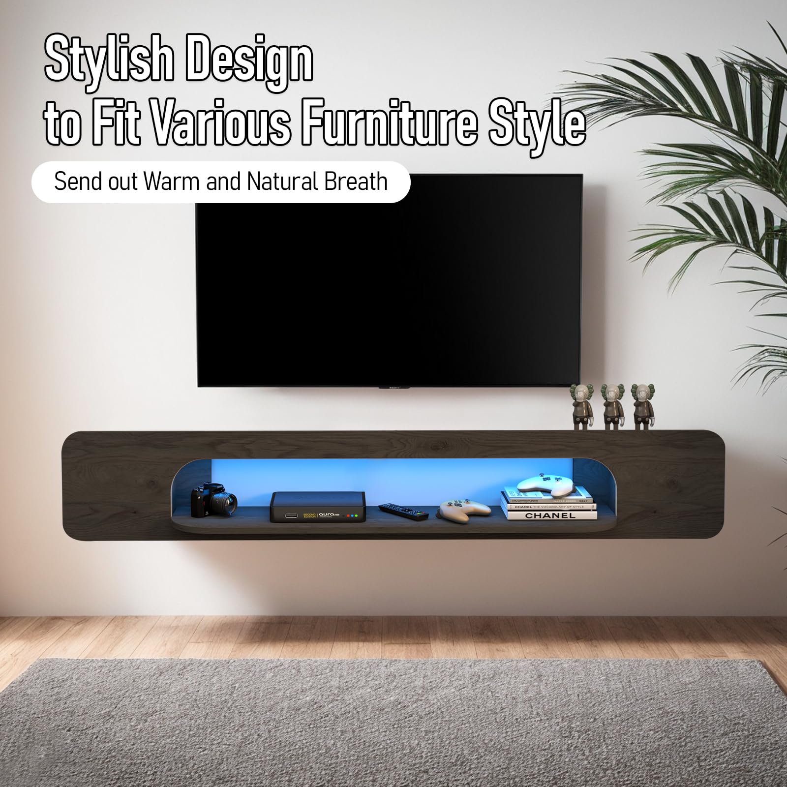 47.64" Vista LED Floating TV Stand, Grey