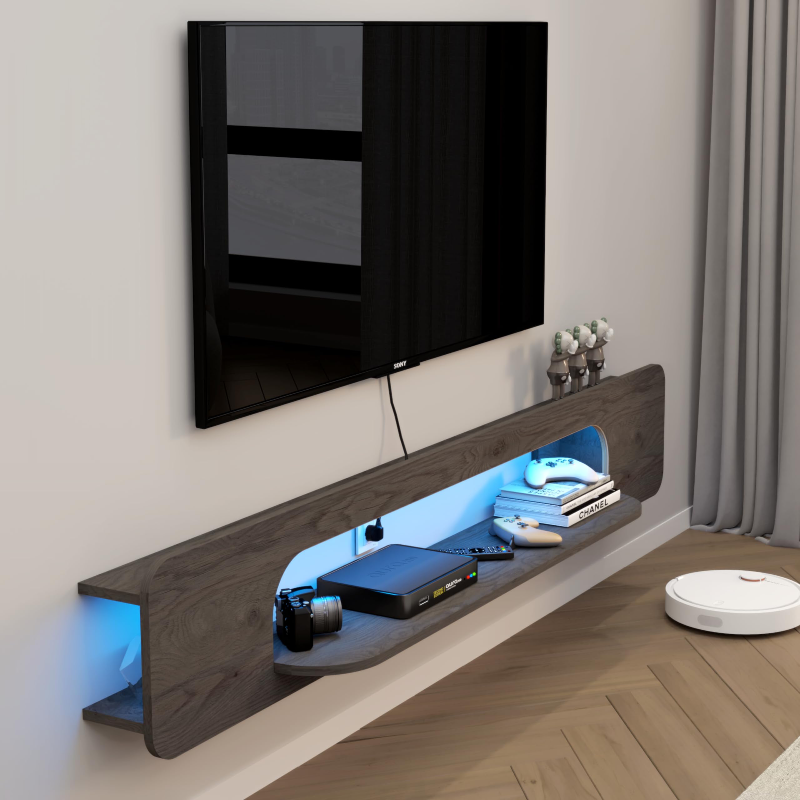 70.86" Vista LED Floating TV Stand, Grey