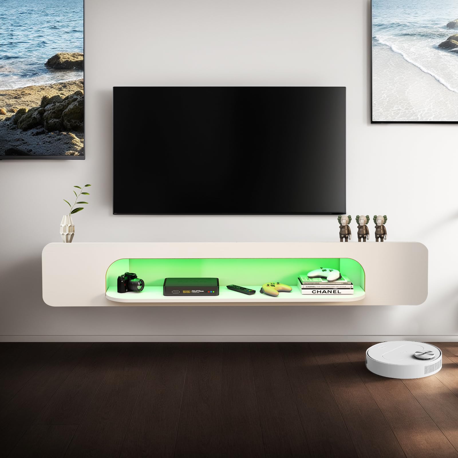 47.64" Vista LED Floating TV Stand, White