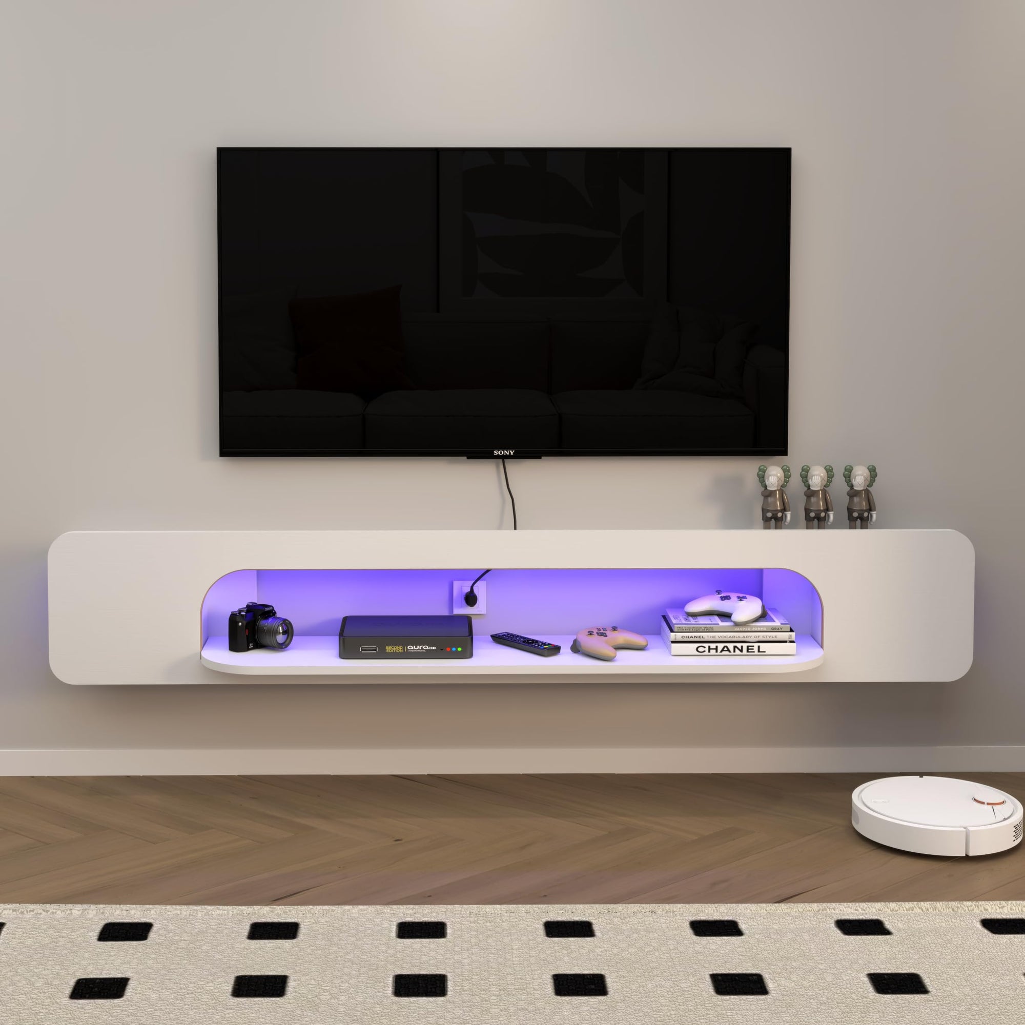 Custom Floating TV Stand with Shelf & LED Lights for 32-100 Inch TVs