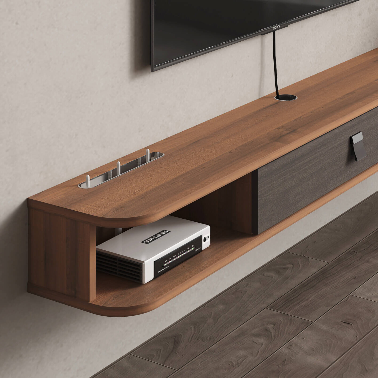 Walnut floating deals tv stand