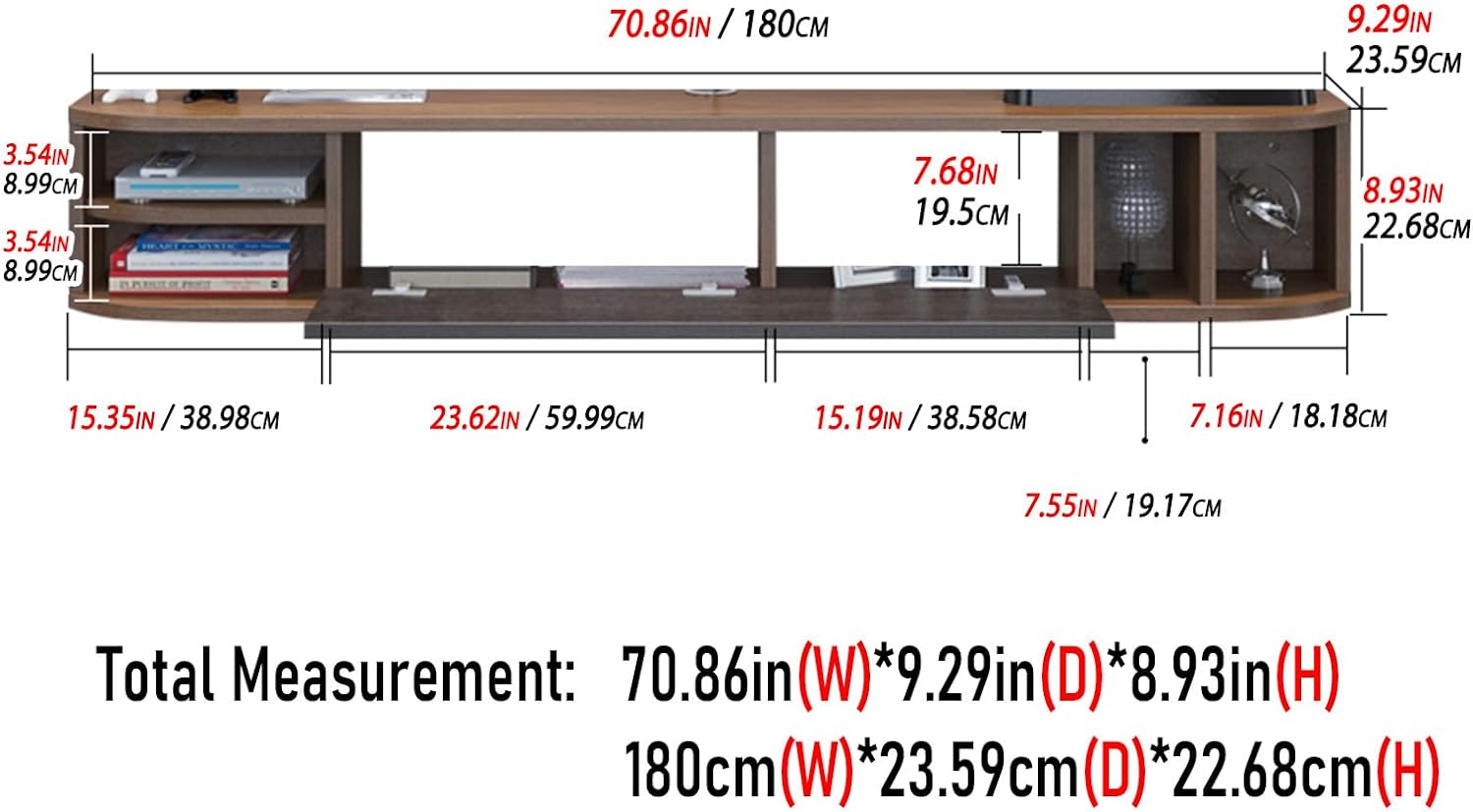 70" Modestia Floating TV Stand, Walnut