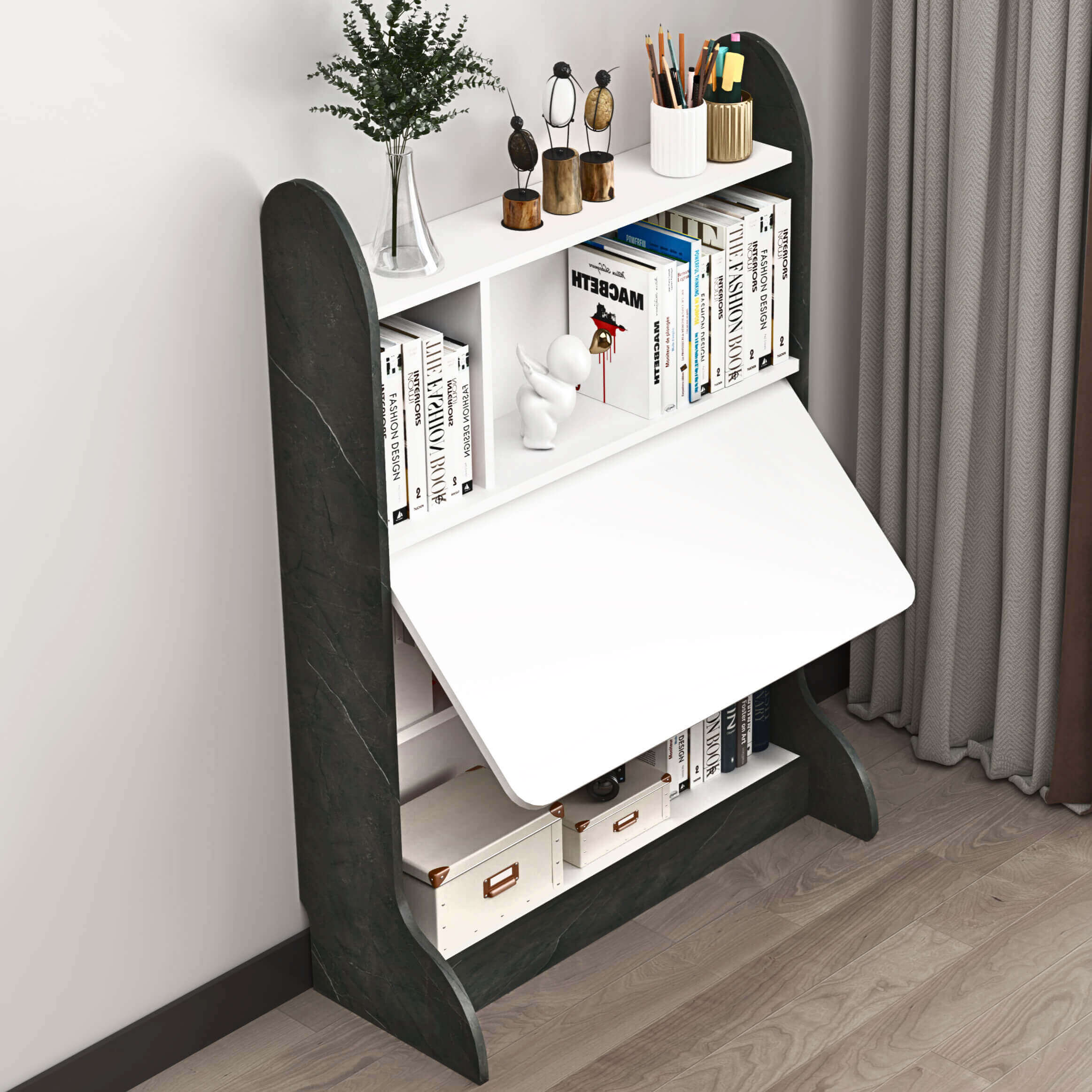 Foldable study table with bookshelf hotsell
