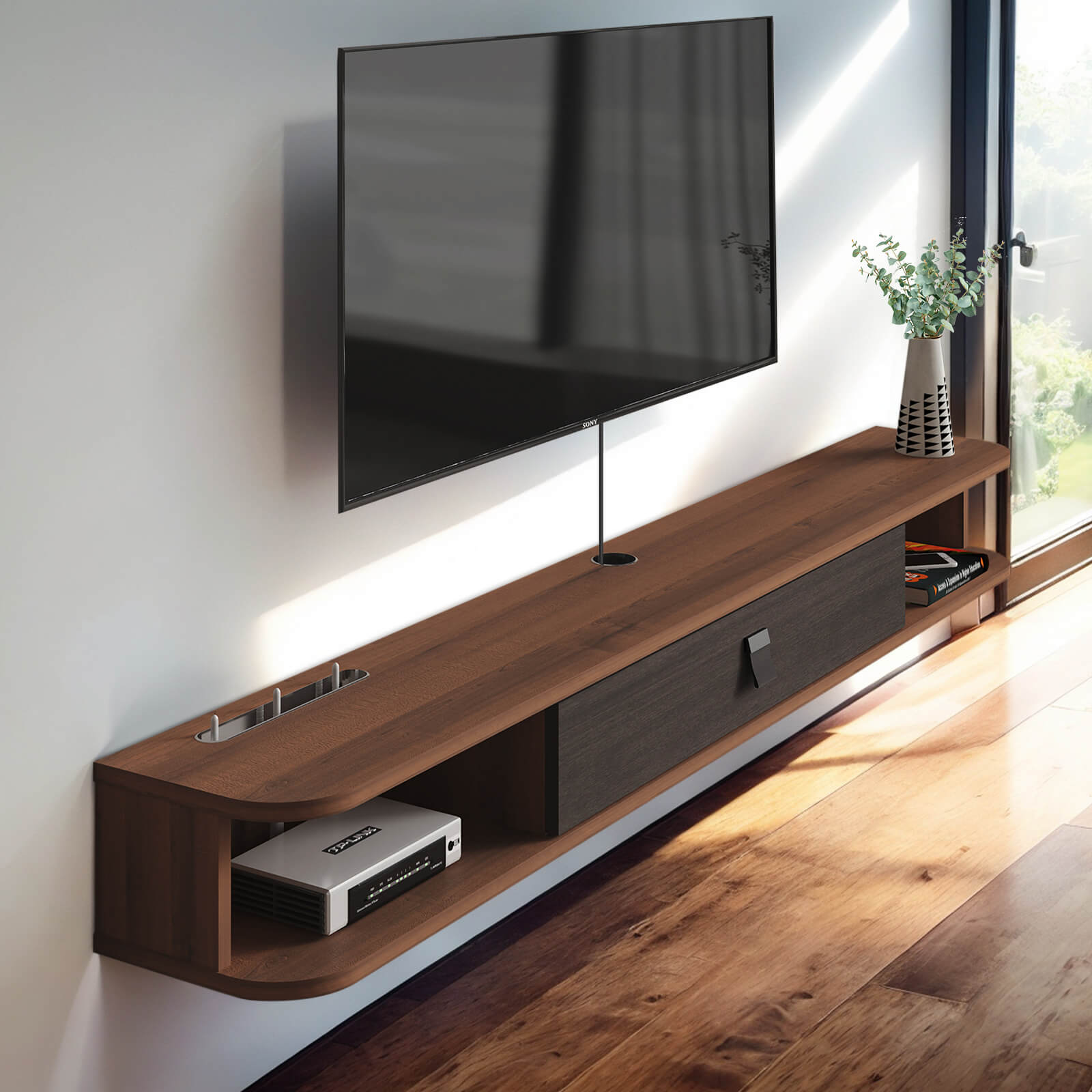 Walnut floating deals tv stand