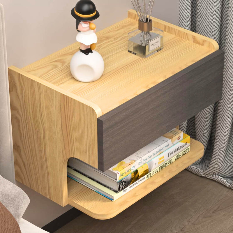 Light Oak Wooden Floating Nightstand Bedside Table Wallmounted Drawer