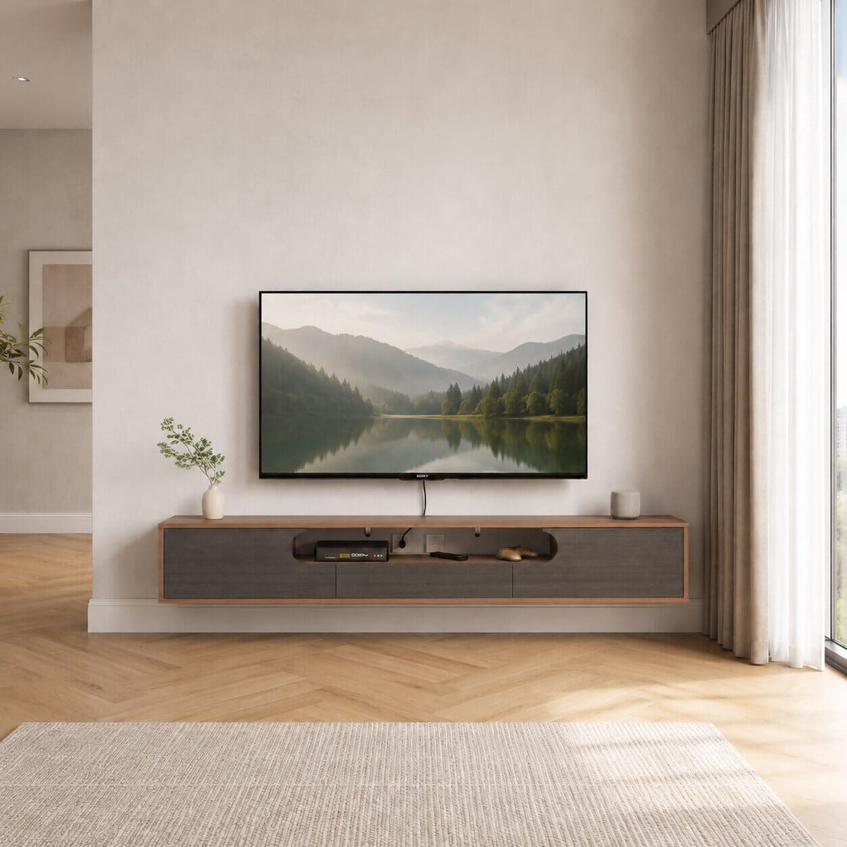 70.86" Claris Floating TV Stand, Walnut