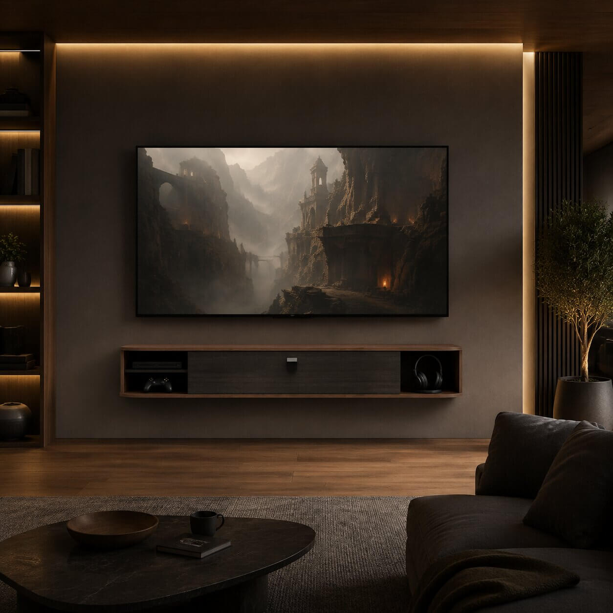 63" Modestia Floating TV Stand, Walnut