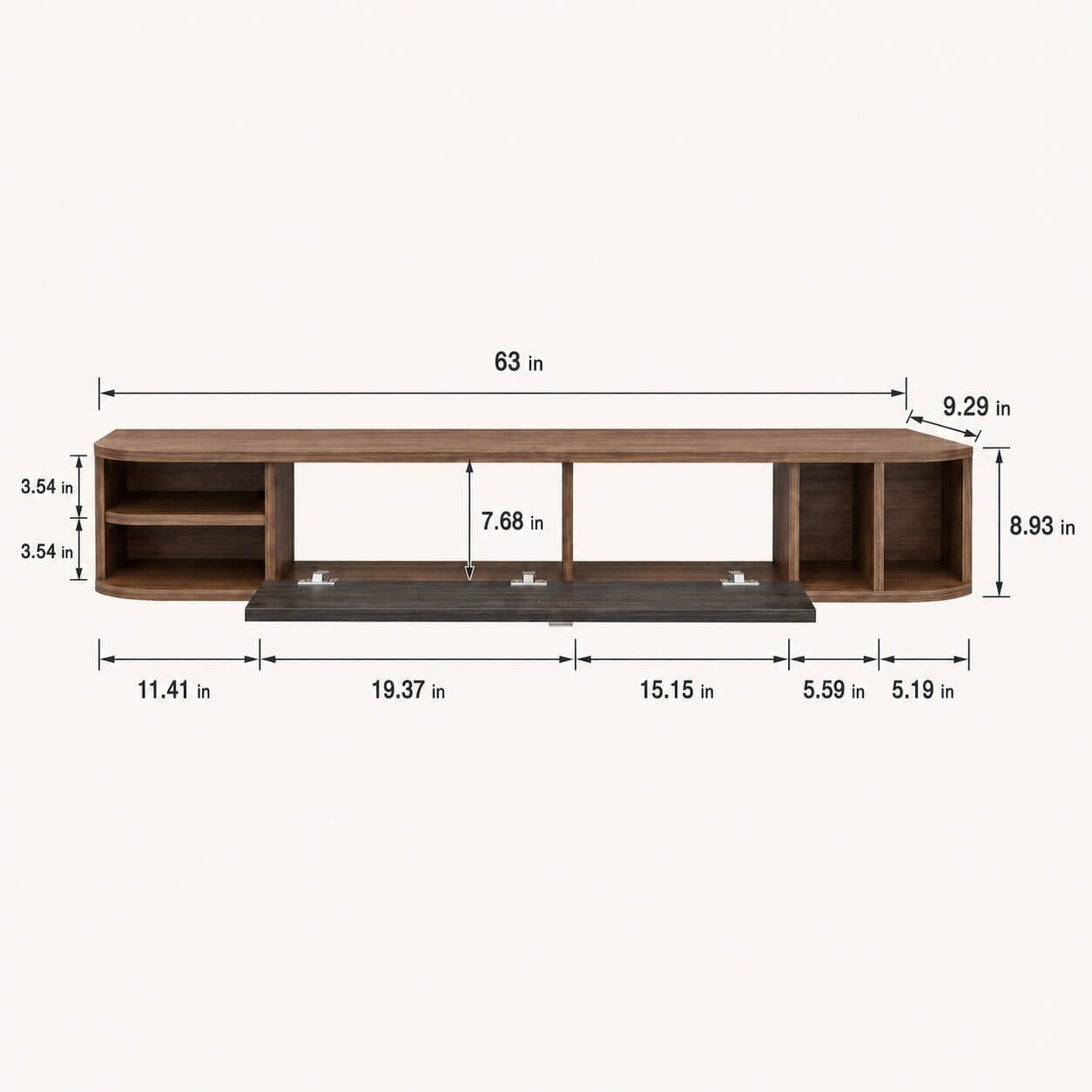 63" Modestia Floating TV Stand, Walnut