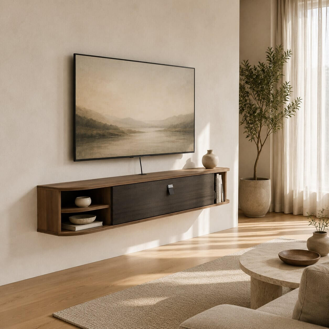 63" Modestia Floating TV Stand, Walnut