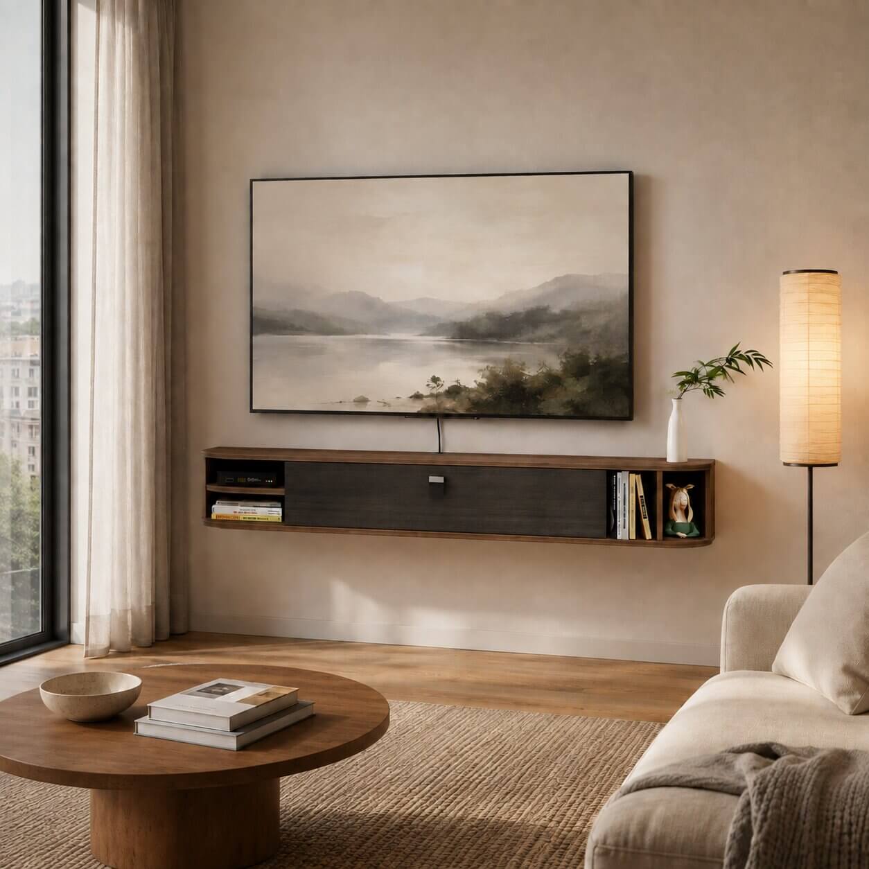 63" Modestia Floating TV Stand, Walnut