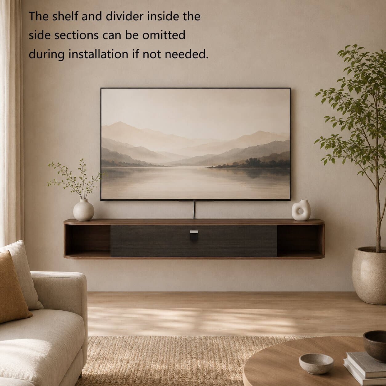55" Modestia Floating TV Stand, Walnut