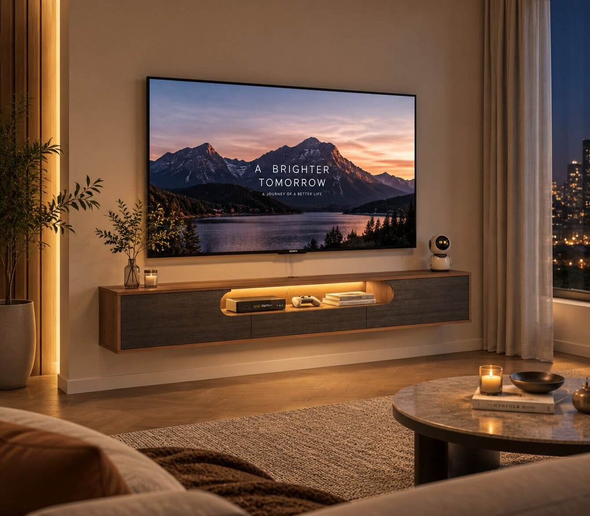 70" Claris Floating TV Stand, Walnut