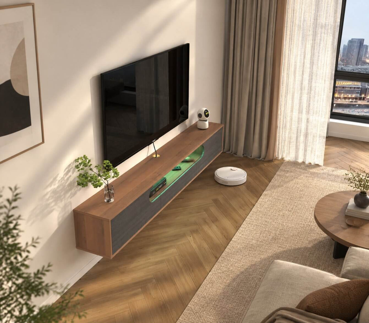 70" Claris Floating TV Stand, Walnut