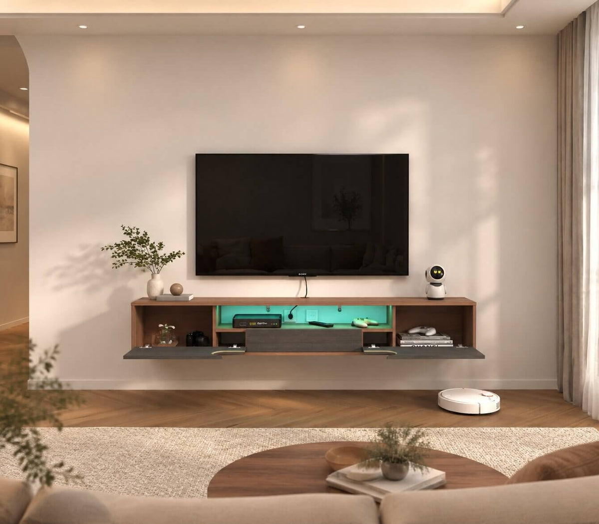 70" Claris Floating TV Stand, Walnut