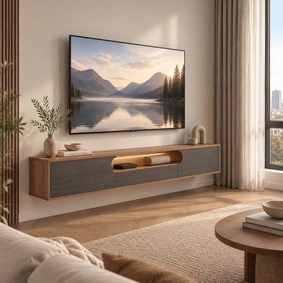 70" Claris Floating TV Stand, Walnut
