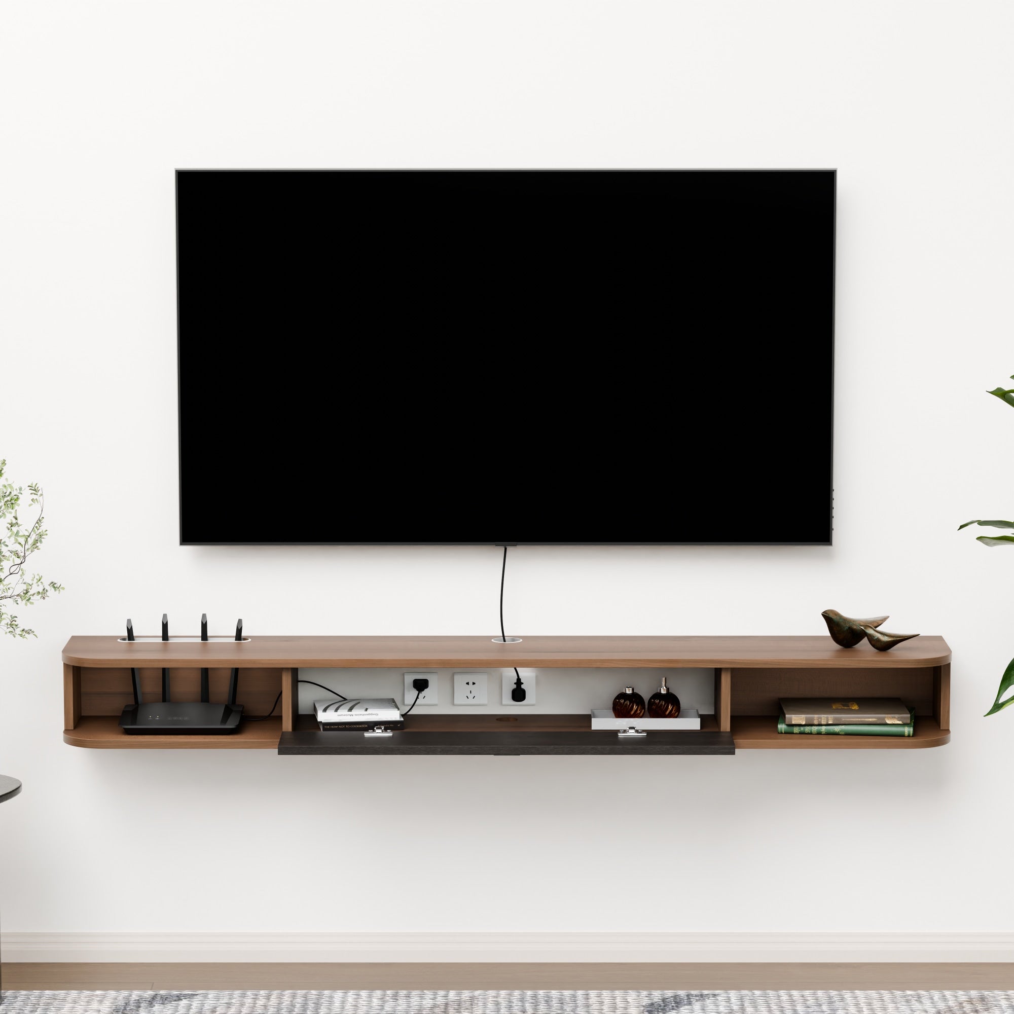 63" Eclan Floating TV Stand, Walnut