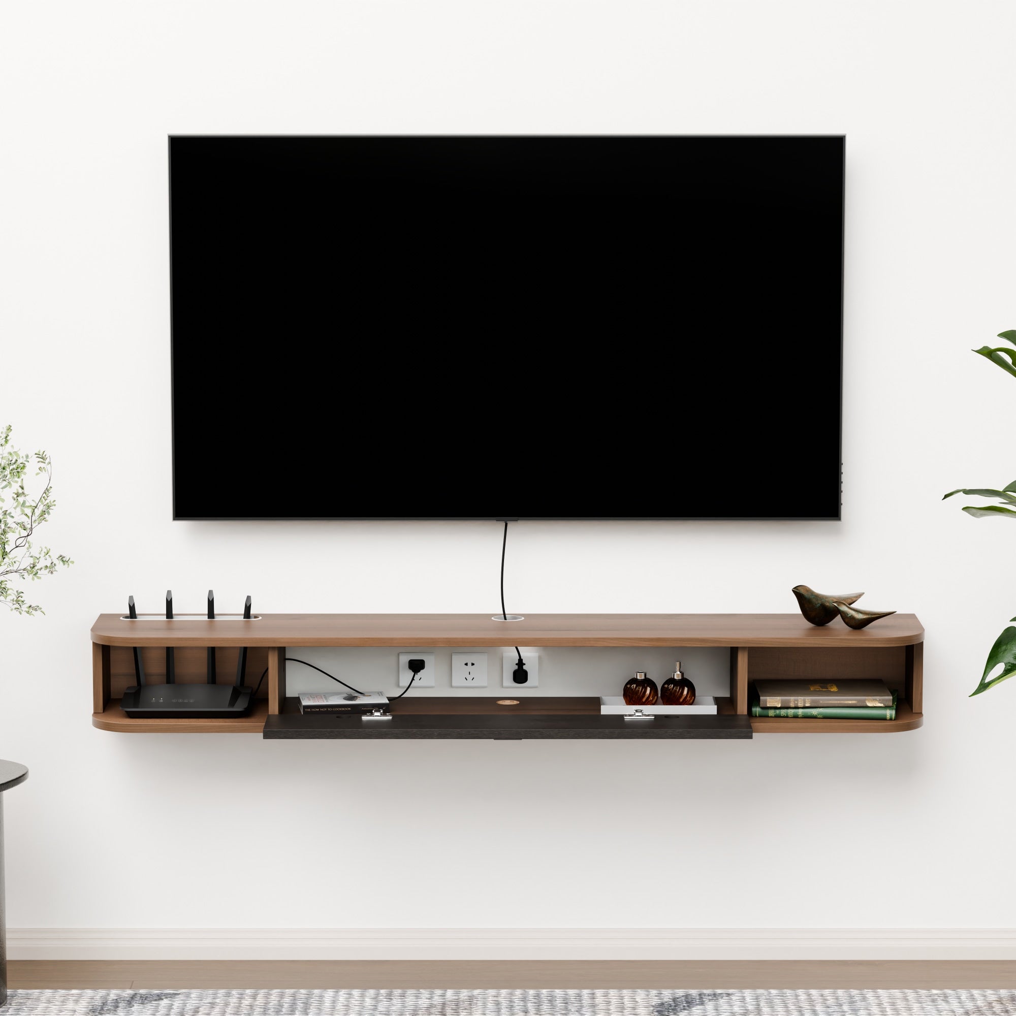 55" Eclan Floating TV Stand, Walnut