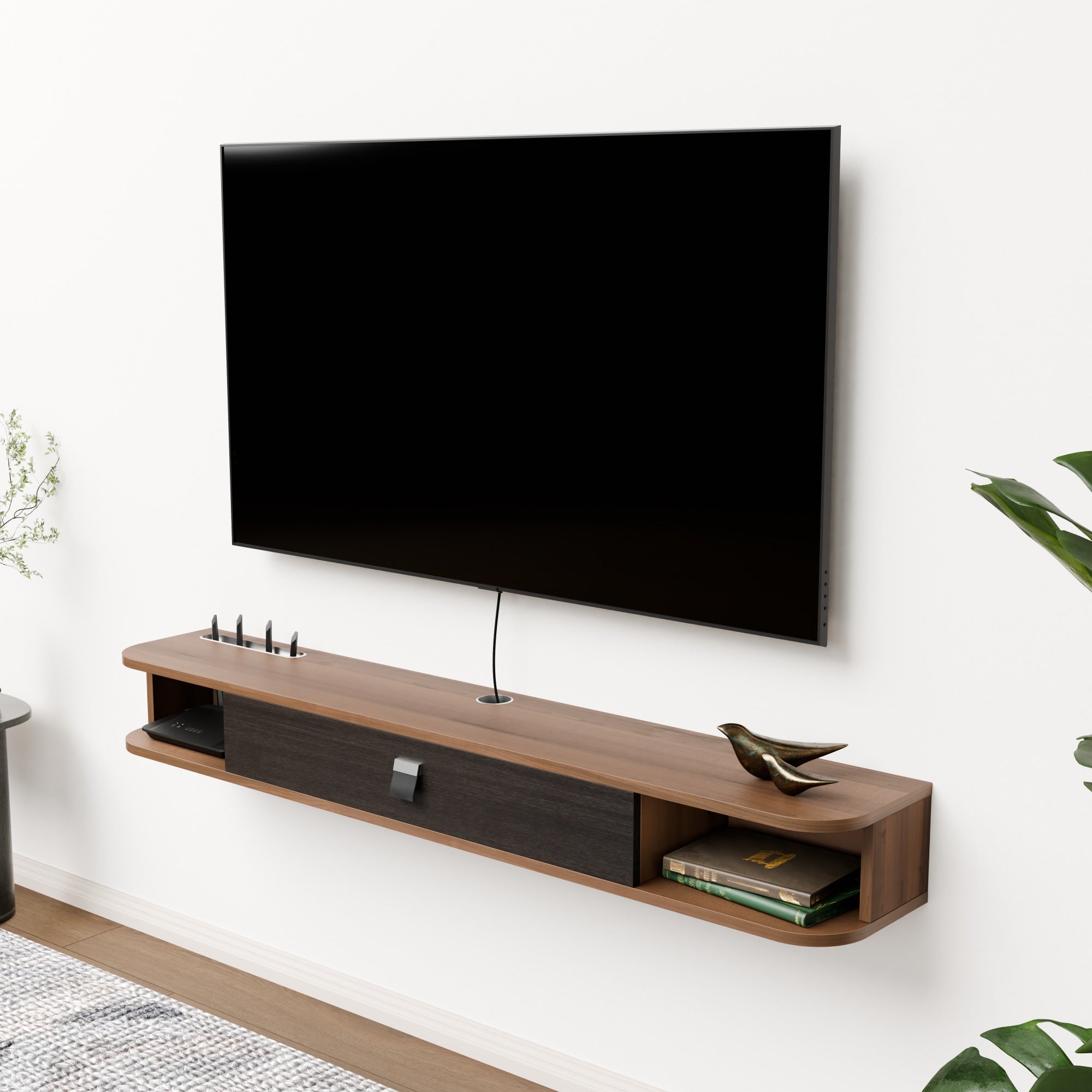 55" Eclan Floating TV Stand, Walnut