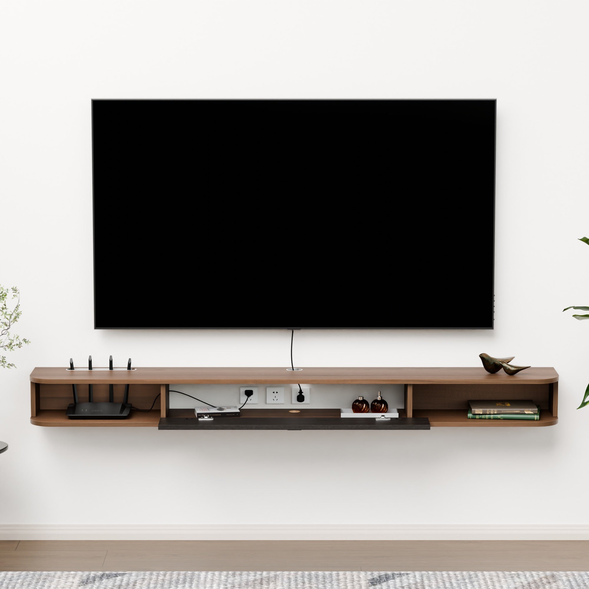 70" Eclan Floating TV Stand, Walnut