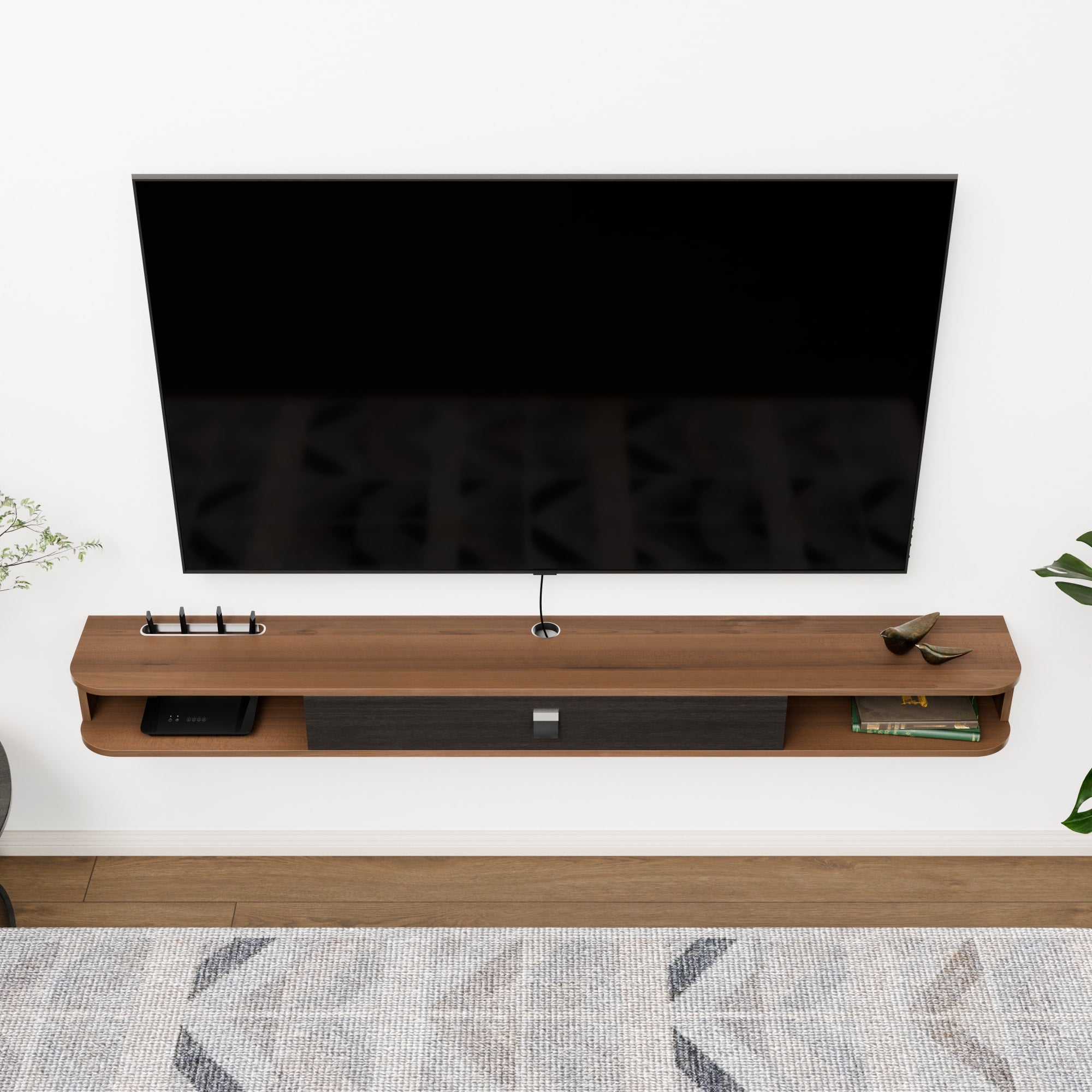 70" Eclan Floating TV Stand, Walnut