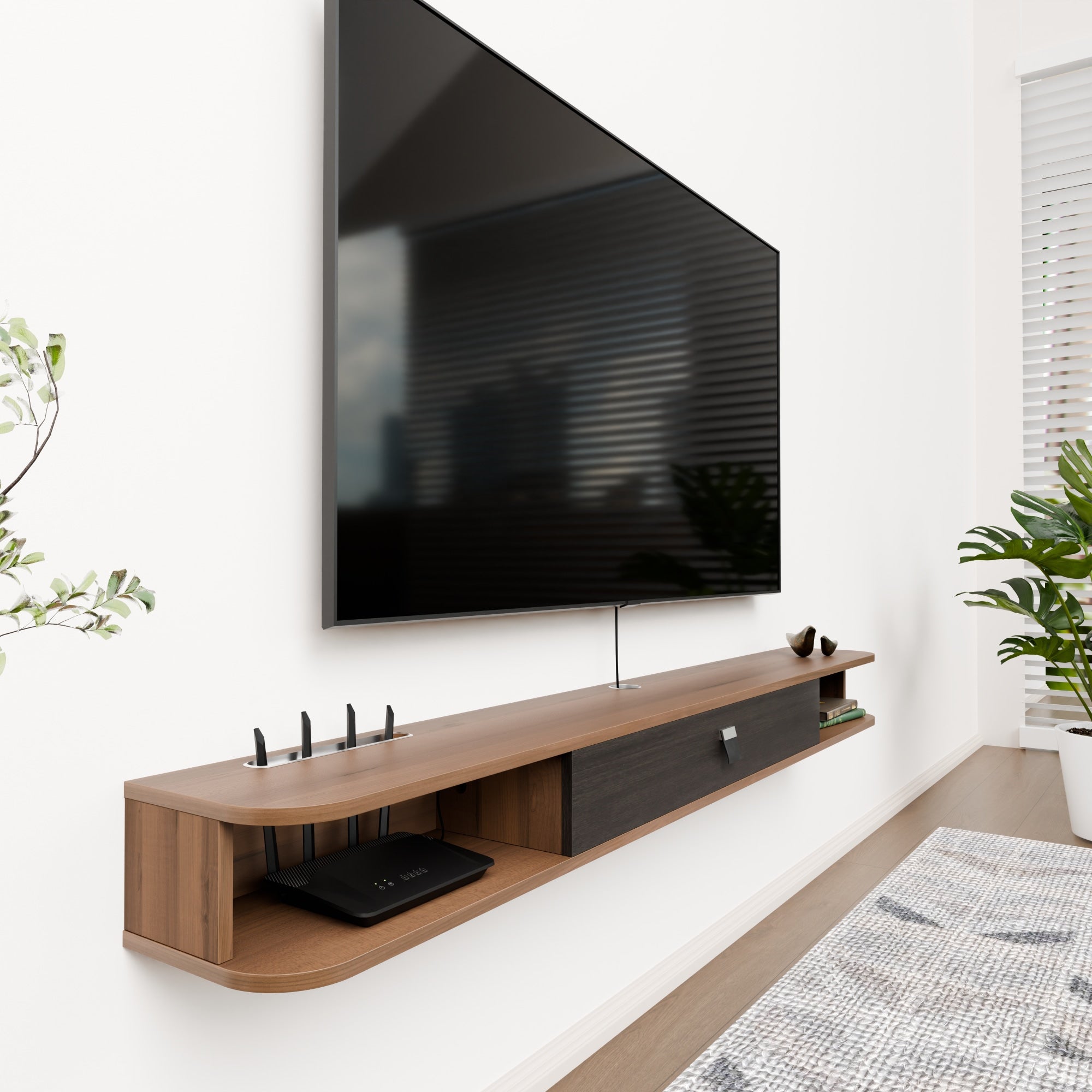 70" Eclan Floating TV Stand, Walnut