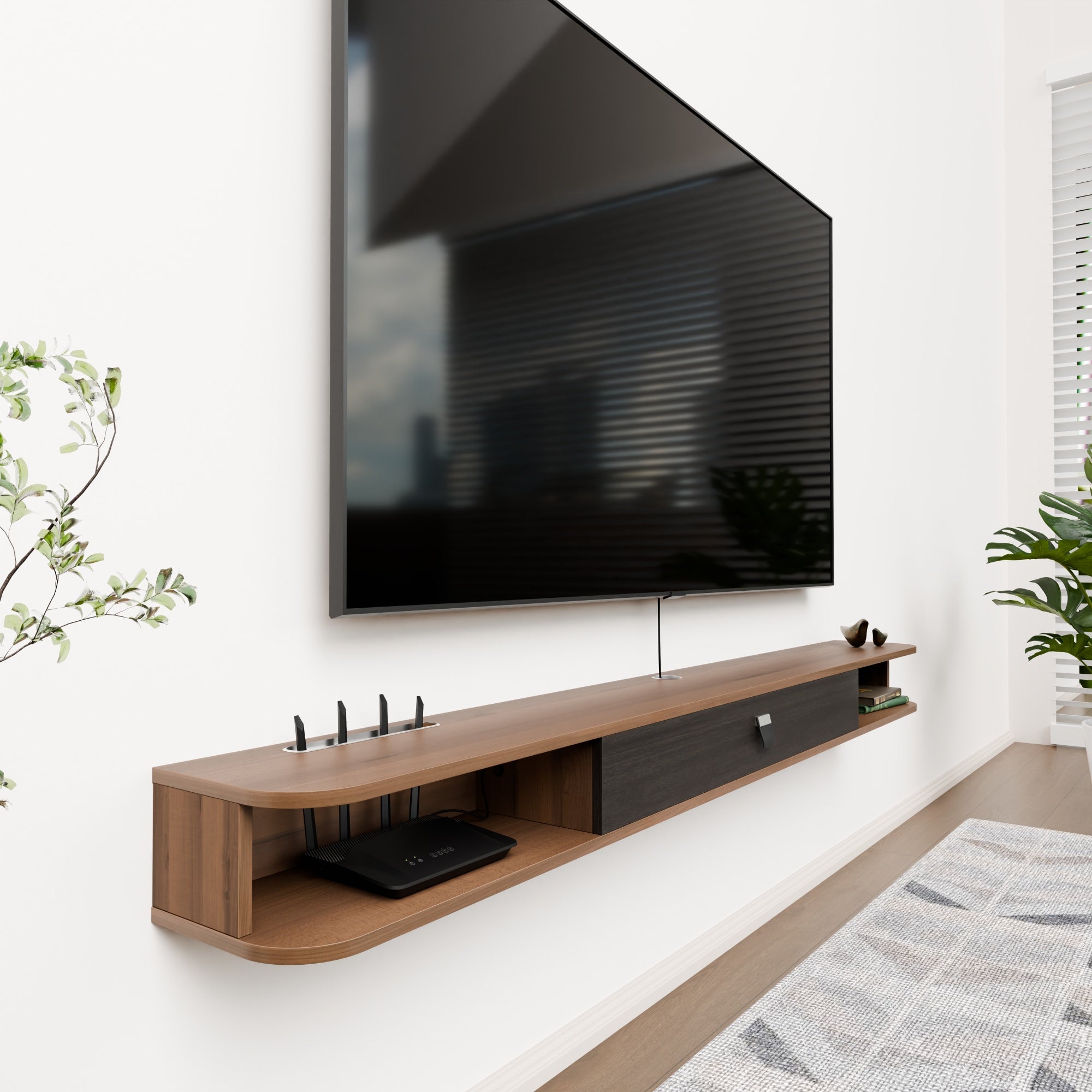 78" Eclan Floating TV Stand, Walnut