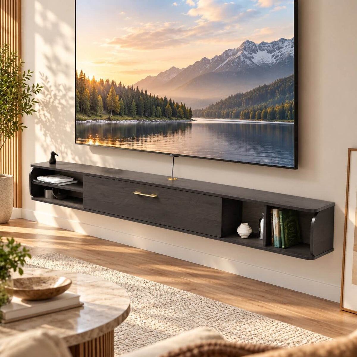 94.48" Prima Floating TV Stand, Rustic Grey (Backorder)