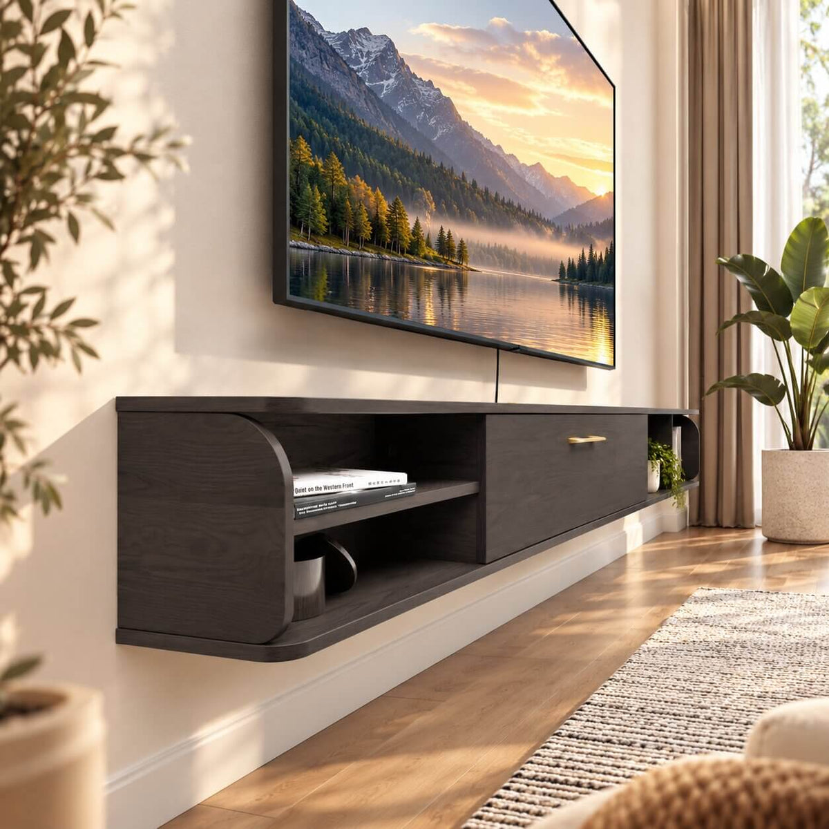 94.48" Prima Floating TV Stand, Rustic Grey (Backorder)