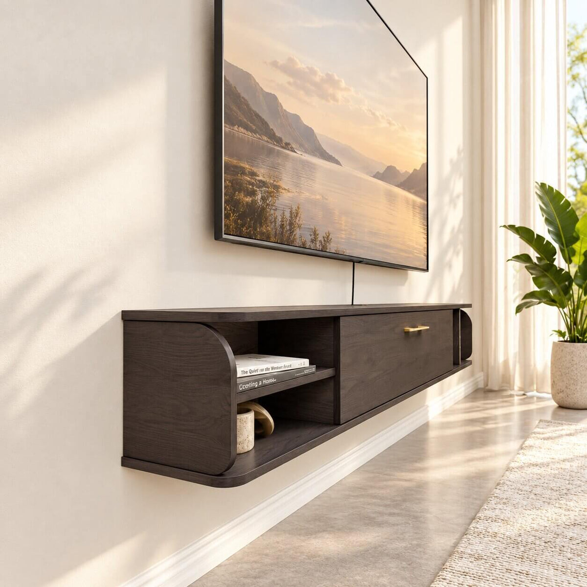 76" Prima Floating TV Stand, Rustic Grey