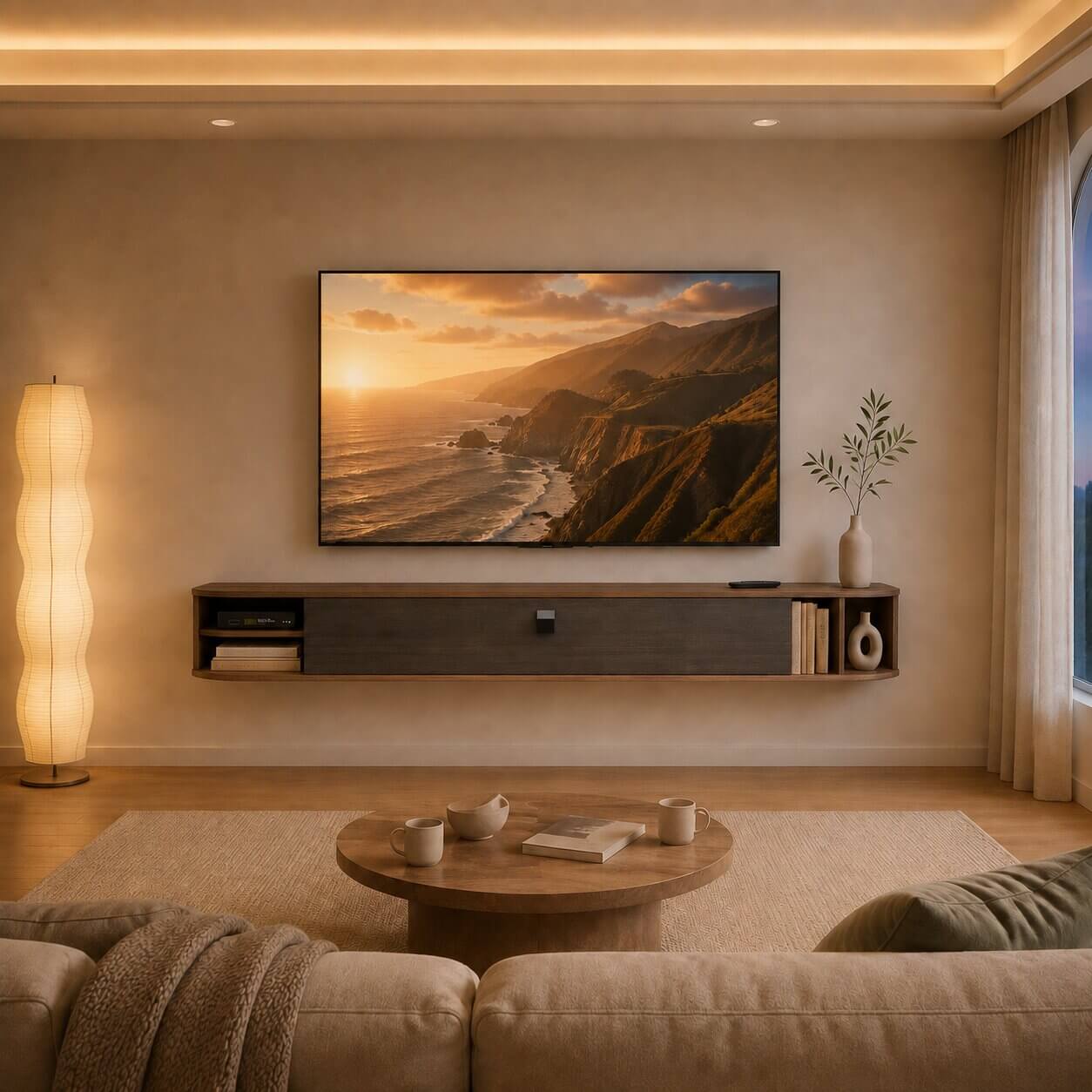 70" Modestia Floating TV Stand, Walnut