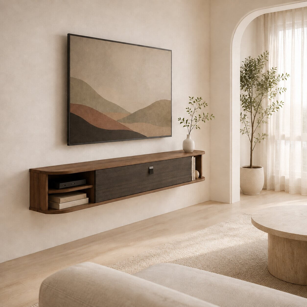 70" Modestia Floating TV Stand, Walnut