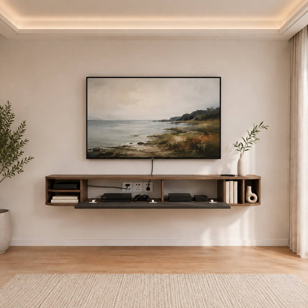 70" Modestia Floating TV Stand, Walnut