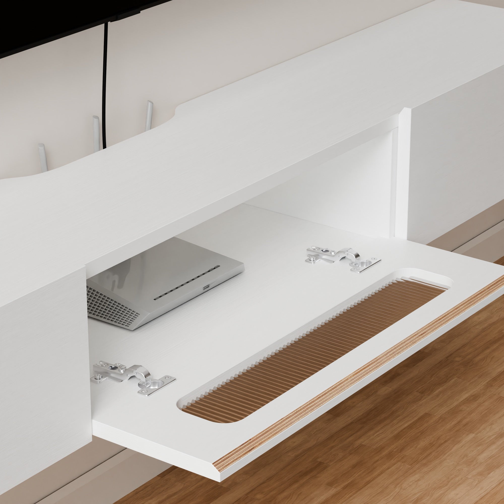  floating media console with cable management #color_white