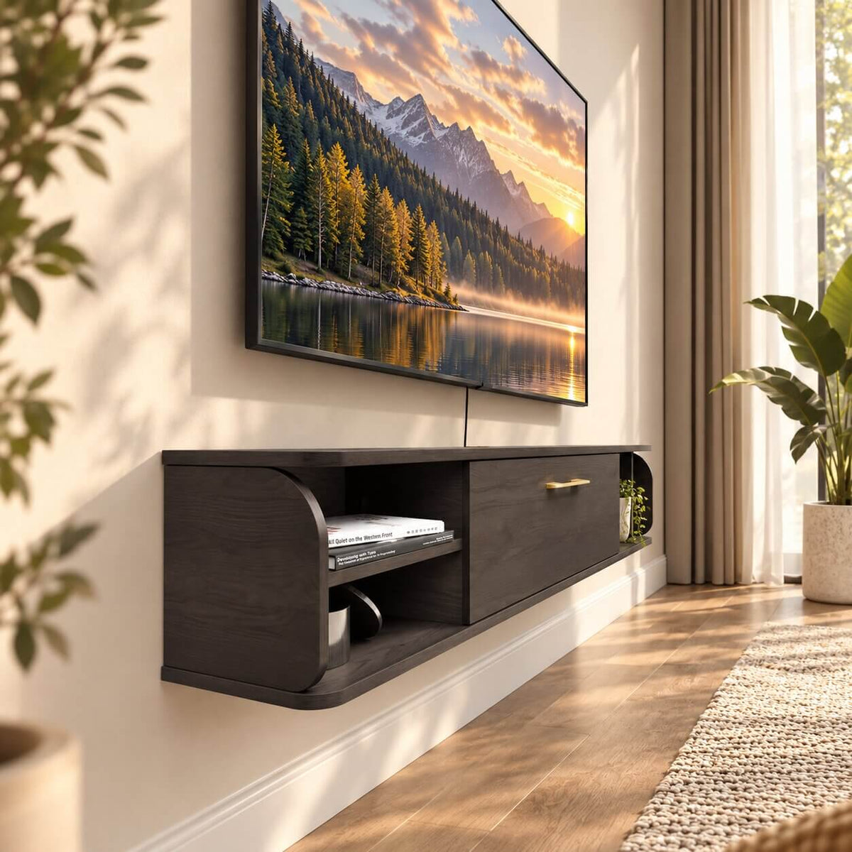 58" Prima Floating TV Stand, Rustic Grey (Backorder)