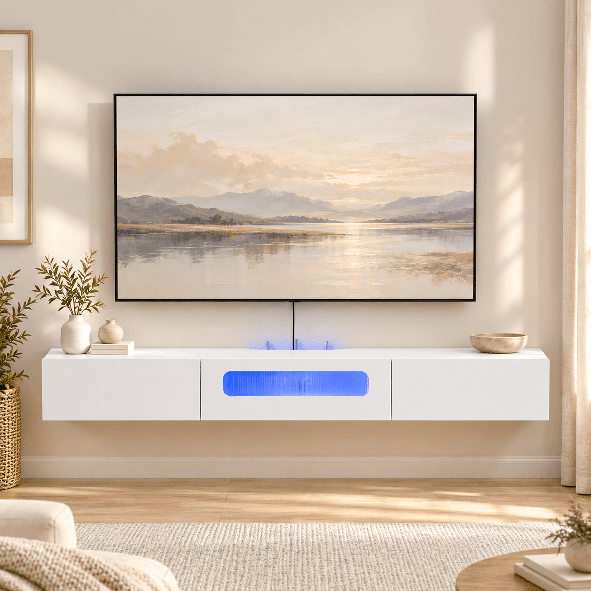 63" Purello Floating TV Stand, White