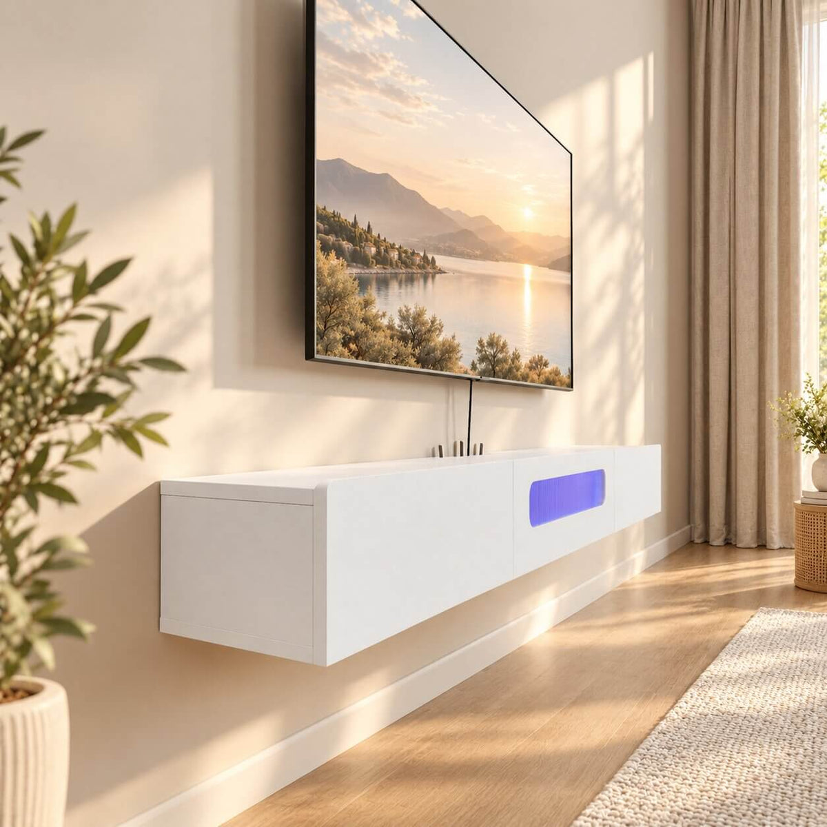 63" Purello Floating TV Stand, White