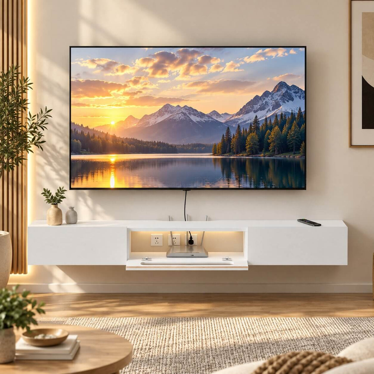 63" Purello Floating TV Stand, White